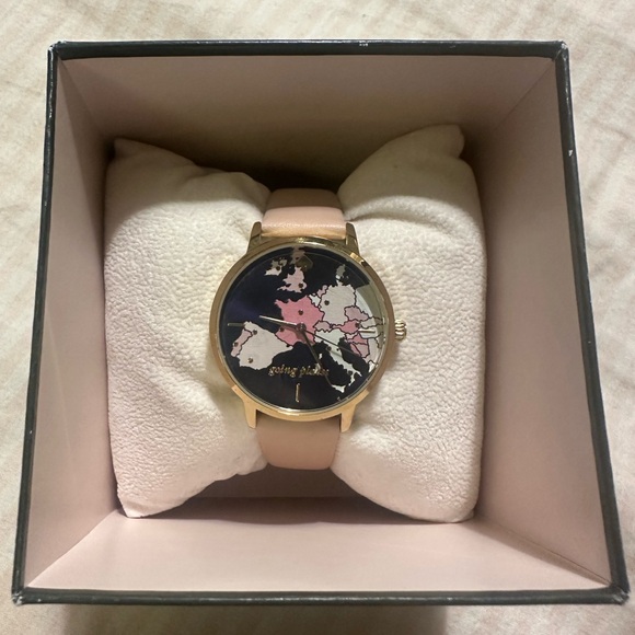 Kate Spade Metro Travel Map Navy Nude Pink Gold Watch Going Places Gift - Picture 2 of 6